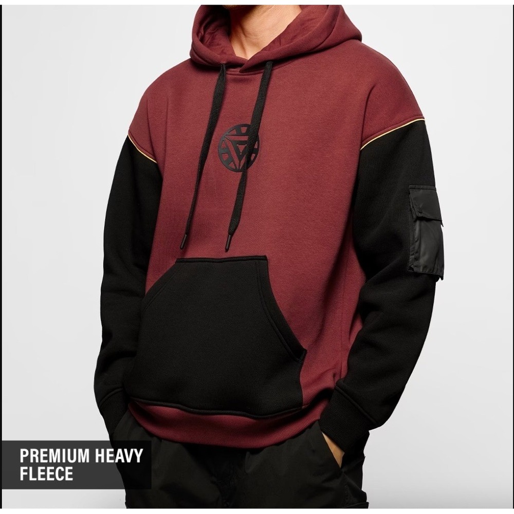 The Souled Store Marvel Iron Man Arc Reactor Oversized Hoodie Mens Medium Maroon
